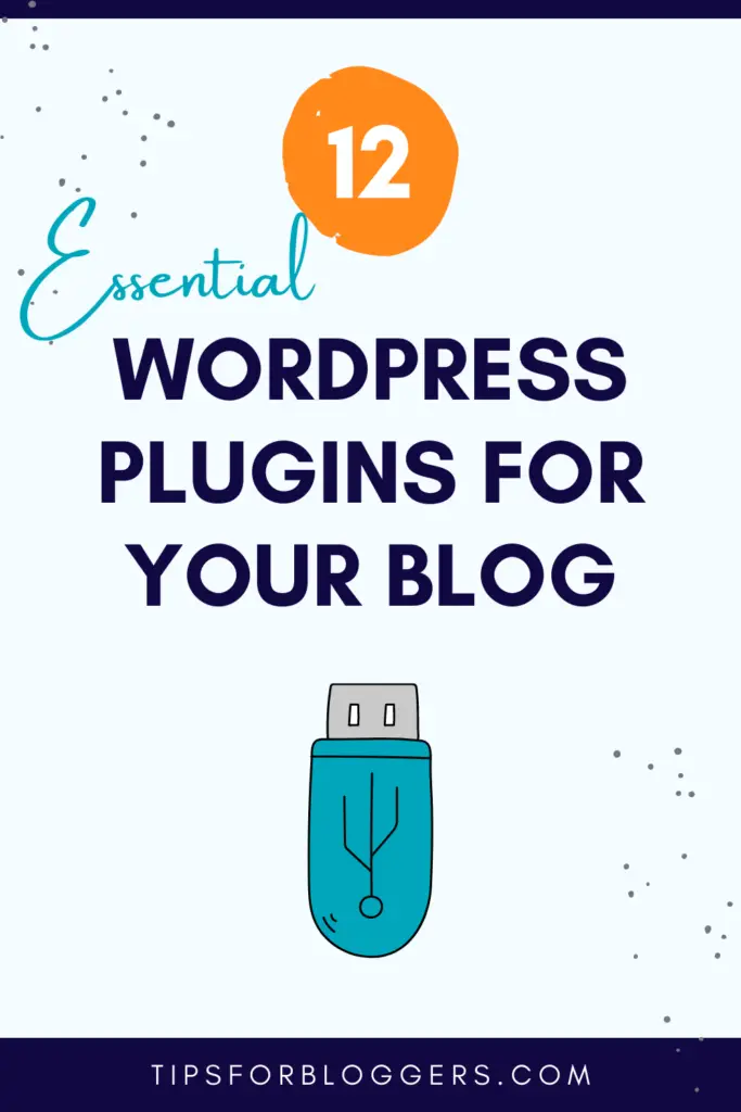 Pinterest Pin for Essential WordPress Plugins post showing a graphic of a USB memory stick